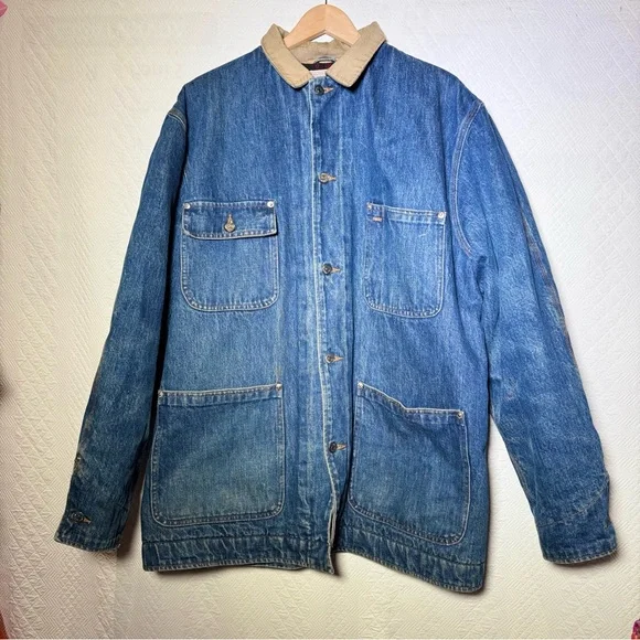 VINTAGE Polo Ralph Lauren authentic Denim Chore Flannel Lined jacket coat L USA! - Picture 2 of 16